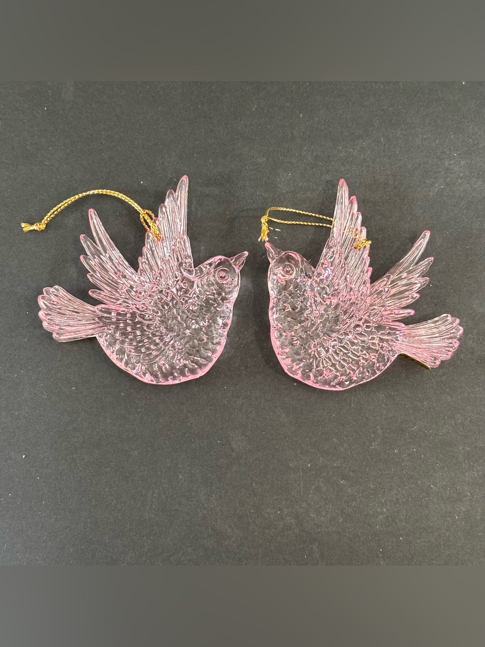Vtg Pink Textured Acrylic/Hard Plastic Dove/Songbird Ornaments Set Of 2 Taiwan